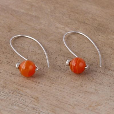 Alternate image for Orange Agate and Sterling Silver Drop Earrings from Peru Spheres of Splendor