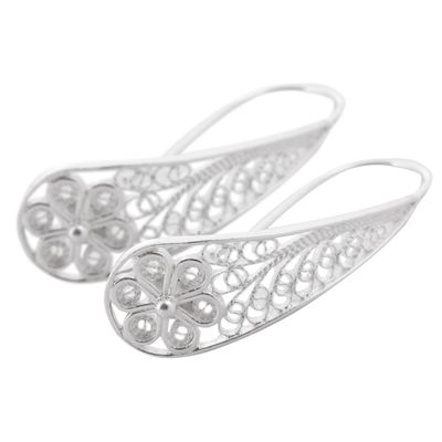 Alternate image for Artisan Crafted Sterling Silver Filigree Flower Earrings Blossoming Dewdrops