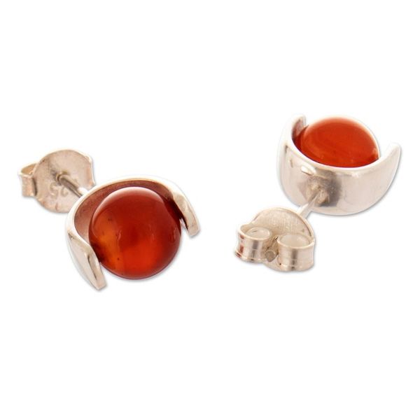 Alternate image for Natural Carnelian Sterling Silver Stud Earrings from Peru Fire Dots