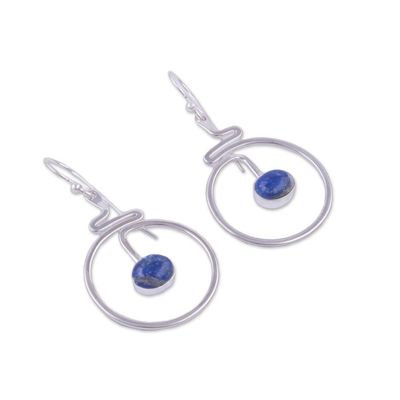 Alternate image for Round Lapis Lazuli Dangle Earrings from Peru Swirling Moons