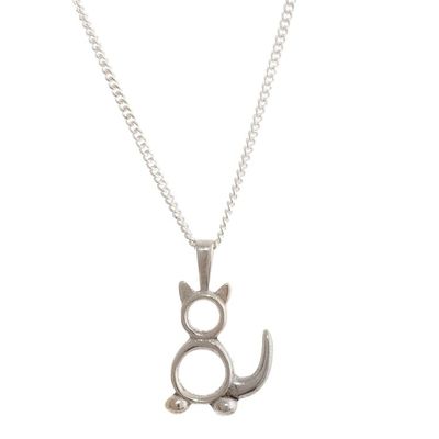 Alternate image for Sterling Silver Minimalist Cat Pendant Necklace from Peru Geometric Cat