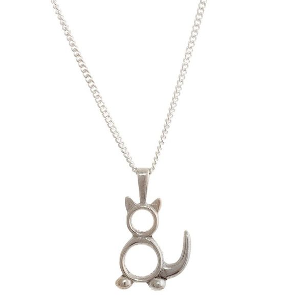 Alternate image for Sterling Silver Minimalist Cat Pendant Necklace from Peru Geometric Cat