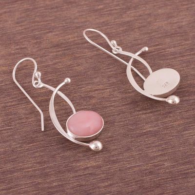 Alternate image for Pink Opal and Sterling Silver Dangle Earrings from Peru Crescent Eyes