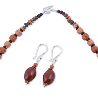 Alternate image for Sterling Silver and Ceramic Brown Jewelry Set from Peru Mountain Force