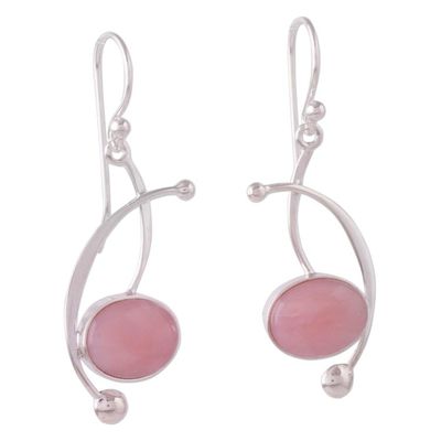 Alternate image for Pink Opal and Sterling Silver Dangle Earrings from Peru Crescent Eyes