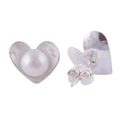 Alternate image for Peruvian Cultured Pearl Sterling Silver Heart Stud Earrings Glowing Hearts