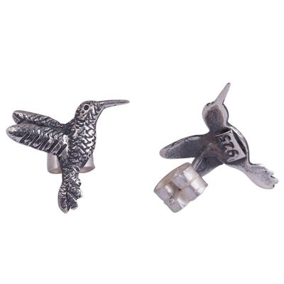 Alternate image for Sterling Silver Hummingbird Stud Earrings from Peru Hummingbird Harmony