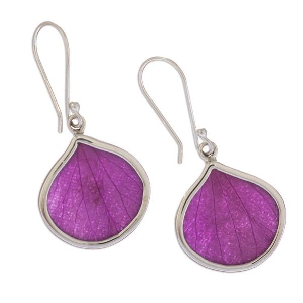 Alternate image for Sterling Silver and Purple Leaf Dangle Earrings from Peru Plum Hydrangea