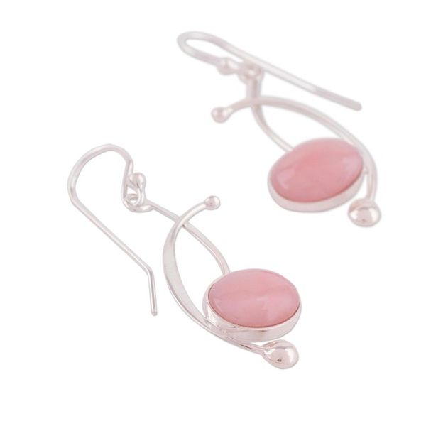Alternate image for Pink Opal and Sterling Silver Dangle Earrings from Peru Crescent Eyes