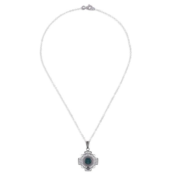 Alternate image for Chrysocolla Chakana Cross Filigree Necklace from Peru Green Valley Chakana