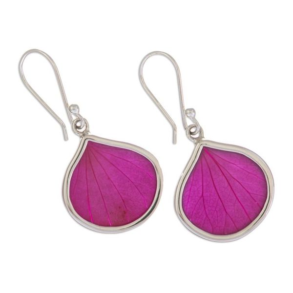 Alternate image for Sterling Silver and Fuchsia Leaf Dangle Earrings from Peru Fuchsia Hydrangea