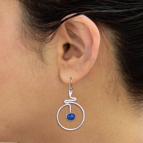 Alternate image for Round Lapis Lazuli Dangle Earrings from Peru Swirling Moons