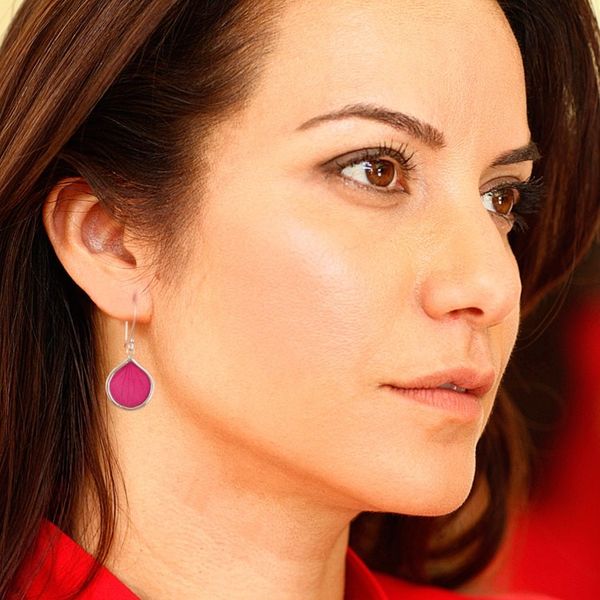 Alternate image for Sterling Silver and Fuchsia Leaf Dangle Earrings from Peru Fuchsia Hydrangea
