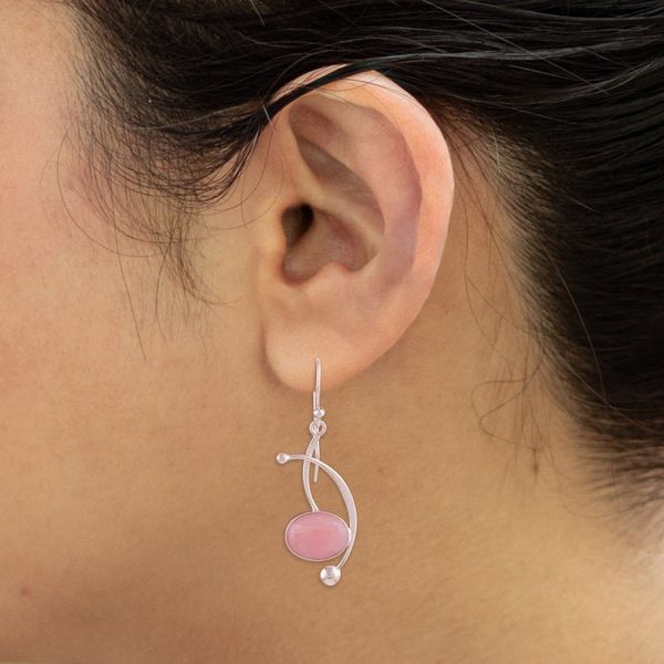 Alternate image for Pink Opal and Sterling Silver Dangle Earrings from Peru Crescent Eyes
