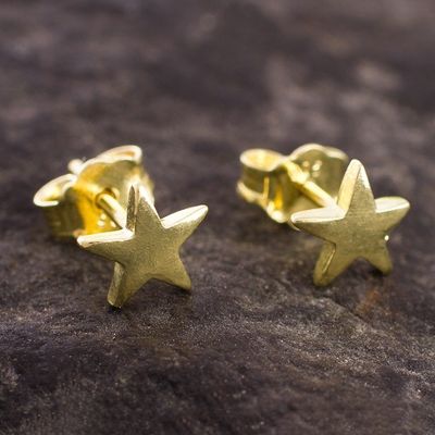 Alternate image for 18k Gold Plated Sterling Silver Star Stud Earrings from Peru Wondrous Stars