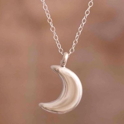 Alternate image for Classic Crescent Moon Pendant and Chain in Sterling Silver Midnight Moonlight