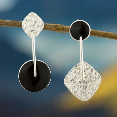 Alternate image for Obsidian and Textured Sterling Silver Dangle Earrings Midnight in Motion