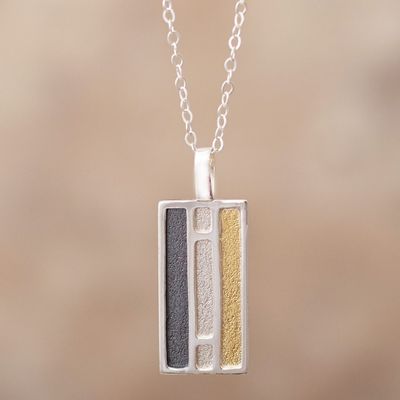 Alternate image for Rectangular Gold Accent Silver Pendant Necklace from Peru Window of Light