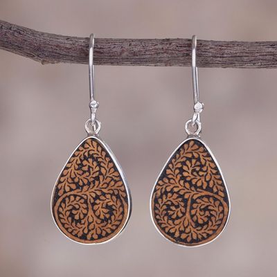 Alternate image for Leafy Sterling Silver and Pumpkin Shell Earrings from Peru Enchanted Copse