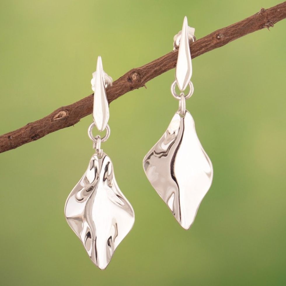 Modern Sterling Silver Dangle Earrings with Polished Finish 'Natural Luminosity'