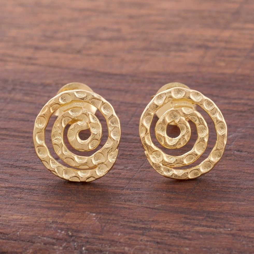 Handmade Gold Plated Sterling Silver Button Earrings 'Andean Cosmos'