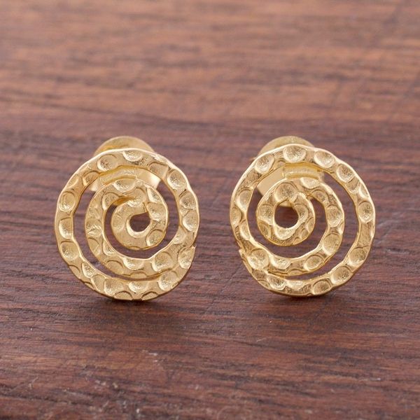 Alternate image for Handmade Gold Plated Sterling Silver Button Earrings Andean Cosmos