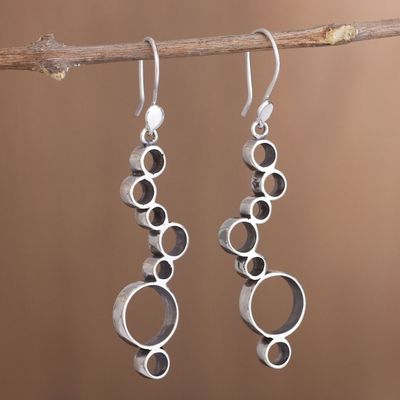 Alternate image for Peruvian Sterling Silver Dangle Earrings with Circle Shapes Bubble Waterfall