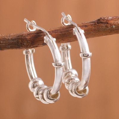 Alternate image for Sterling Silver Hoop Earrings with Sliding Rings from Peru Swing and Sway