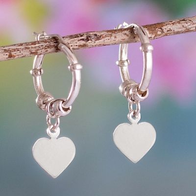 Primary image for Polished Sterling Hoop Dangle Earrings Heart Center