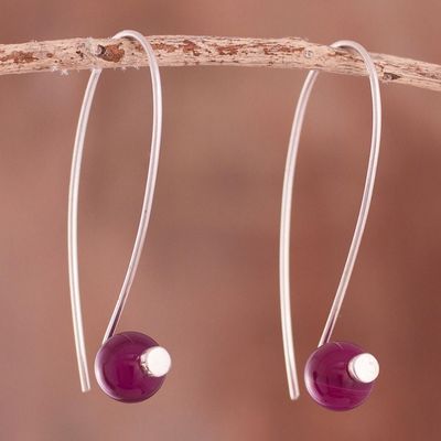 Alternate image for Maroon Agate Drop Earrings Crafted in Peru Spheres of Splendor in Maroon