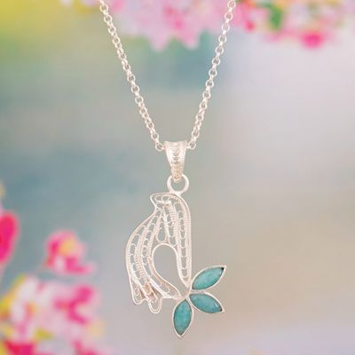 Alternate image for Sterling Silver Filigree Dove Necklace with Amazonite Gem Peace in Flight
