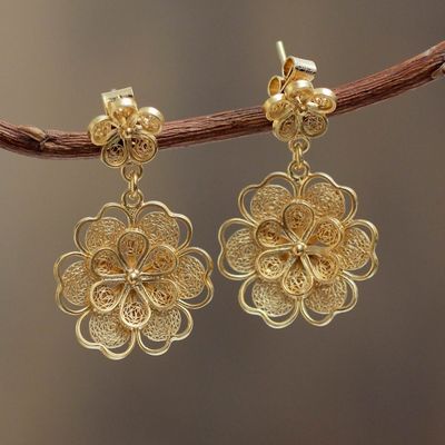 Alternate image for Gold Plated Filigree Handmade Flower Dangle Earrings Yellow Rose