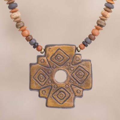 Alternate image for Chakana Cross Ceramic Beaded Pendant Necklace from Peru Sun Chakana