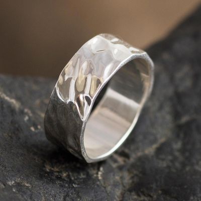 Alternate image for Unisex Sterling Silver Band Ring Terrain