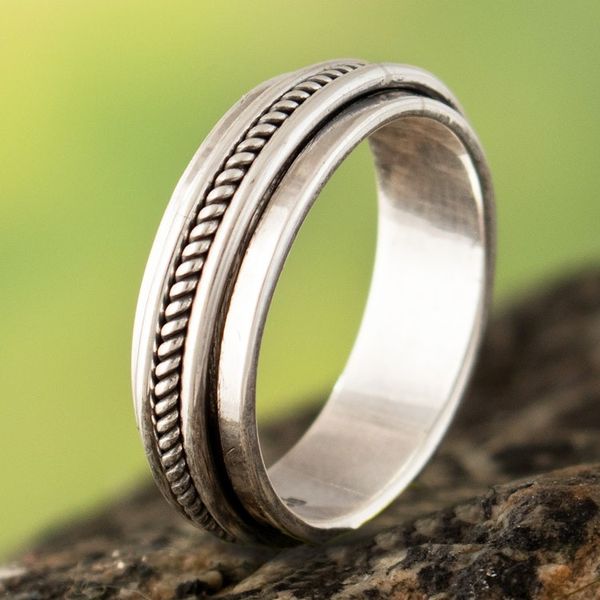 Alternate image for Handmade Sterling Silver Meditation Spinner Ring from Peru Take a Breath