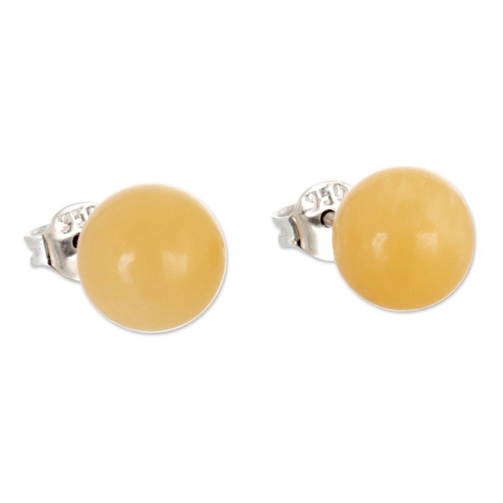 Sterling Silver Stud Earrings with Calcite Stone from Peru 'Sparkling Sun'