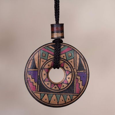 Alternate image for Peruvian Handmade Ceramic Pendant Necklace in Jewel Tones Sun Princess