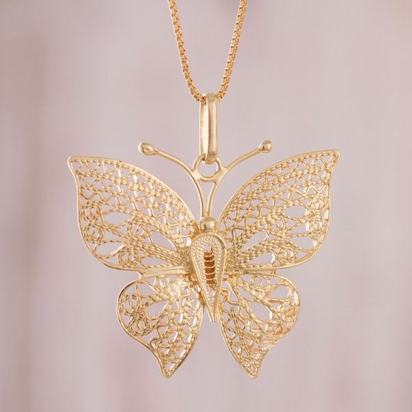 Alternate image for Gold Plated Sterling Silver Filigree Butterfly Necklace Majestic Flight