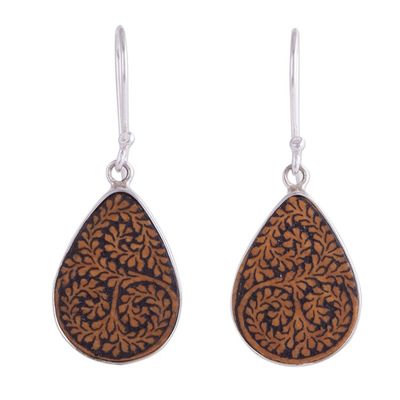 Alternate image for Leafy Sterling Silver and Pumpkin Shell Earrings from Peru Enchanted Copse
