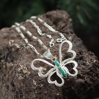 Alternate image for Heart Shaped Silver Chrysocolla Butterfly Pendant Necklace Love Butterfly