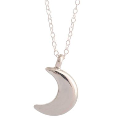 Alternate image for Classic Crescent Moon Pendant and Chain in Sterling Silver Midnight Moonlight