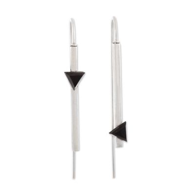 Alternate image for Modern Sterling Silver Drop Earrings with Onyx Triangles Triangular Reflection