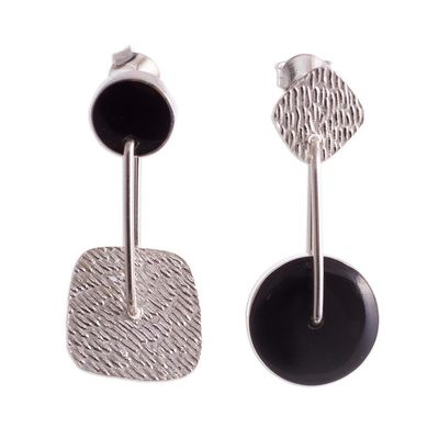 Alternate image for Obsidian and Textured Sterling Silver Dangle Earrings Midnight in Motion