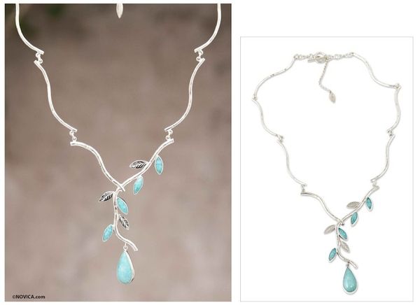 Alternate image for Amazonite on Sterling Silver Necklace Peruvian Jewelry Blue Dew
