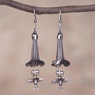 Alternate image for Silver Cantu Flower and Hummingbird Earrings from Peru Cantu and Hummingbirds