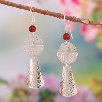 Alternate image for Geometric Sterling Silver Dangle Earrings with Agate Stones Vibrant Amulet
