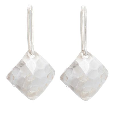 Alternate image for Modern Square Sterling Silver Dangle Earrings from Peru Hammered Squares