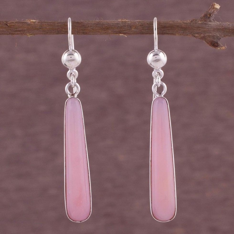 Andean Silver Handcrafted Earrings with Natural Pink Opal 'Beacons of Light'