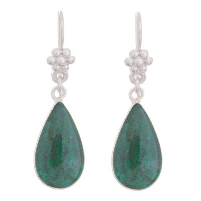 Alternate image for Hand Made Sterling Silver and Chrysocolla Dangle Earrings Inca Aesthetic