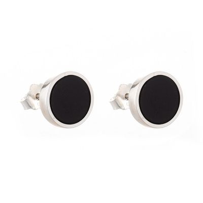 Alternate image for Round Black Onyx and Sterling Silver Stud Earrings Midnight Soiree